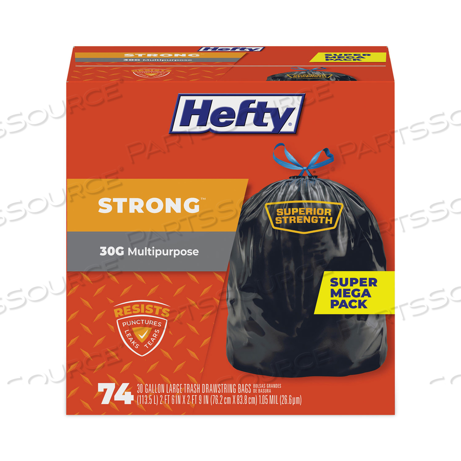 ULTRA STRONG TALL KITCHEN AND TRASH BAGS, 30 GAL, 1.1 MIL, 30" X 33", BLACK by Hefty