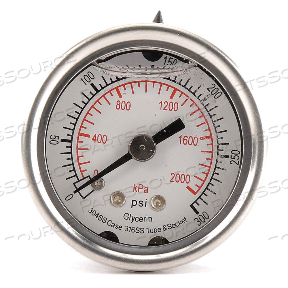 COMMERCIAL PRESSURE GAUGE, 0 TO 300 PSI ( 0 TO 2,000 KPA ), 1 1/2 IN DIAL, DUAL by Approved Vendor COMMERCIAL PRESSURE GAUGE, 0 TO 300 PSI ( 0 TO 2,000 KPA ), 1 1/2 IN DIAL, DUAL by Approved Vendor