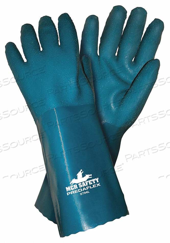 CHEMICAL GLOVES L 14 IN L BLUE PR by MCR Safety