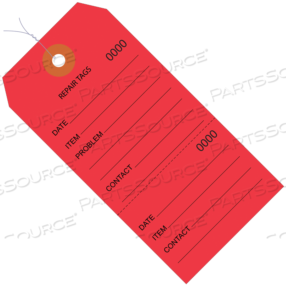 REPAIR TAGS, CONSECUTIVELY NUMBERED, PRE-WIRED, 6 1/4" X 3 1/8", RED, 1000 /CASE by BOX Partners (Box Acquisitions, LLC)