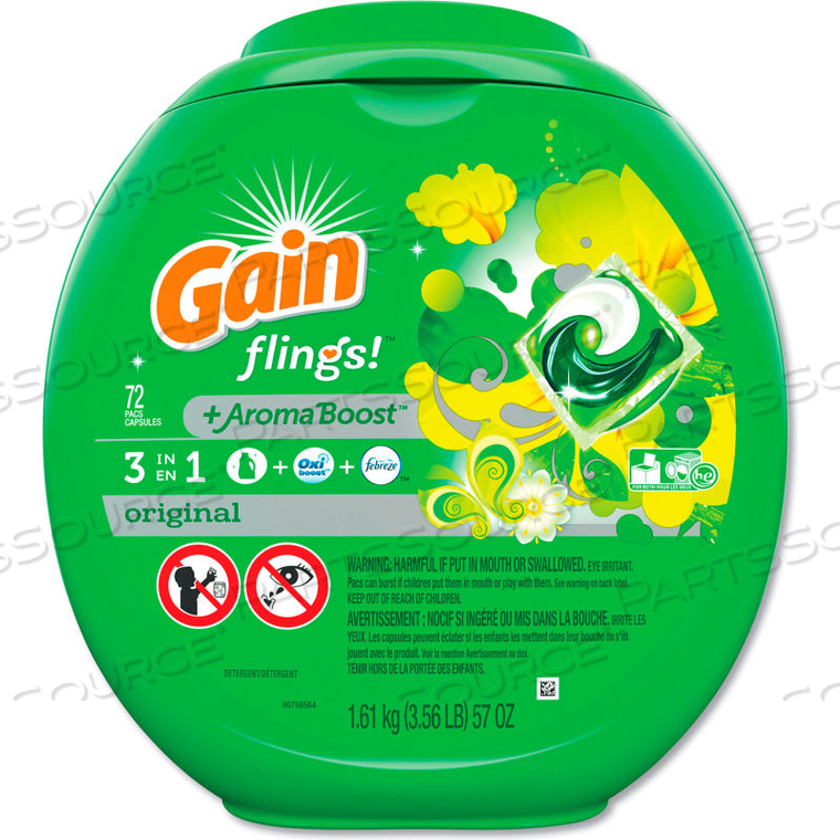 FLINGS DETERGENT PACS, 72 PODS/CONTAINER, 4 CONTAINERS - 86792 