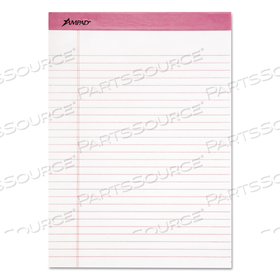 PINK WRITING PADS, WIDE/LEGAL RULE, PINK HEADBAND, 50 WHITE 8.5 X 11 SHEETS, 6/PACK 