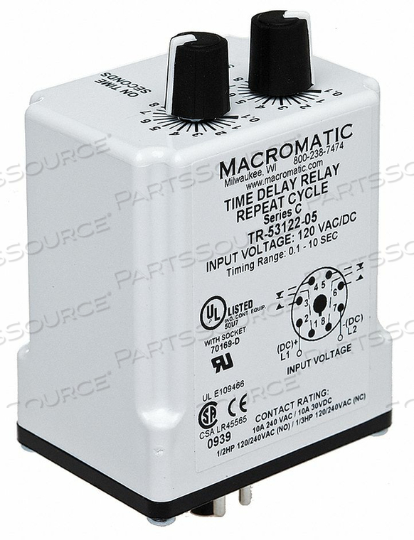 H7839 TIME DELAY RELAY 120VAC/DC 10A DPDT by Macromatic