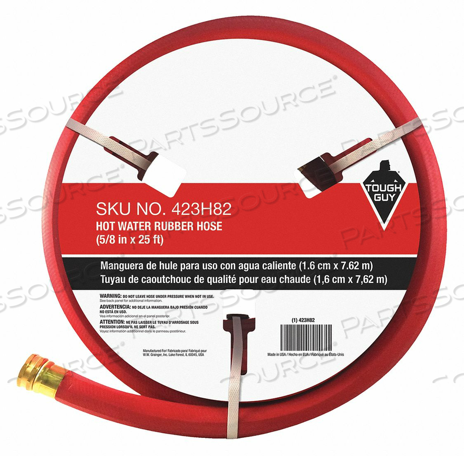 WATER HOSE, RUBBER, 5/8 IN INSIDE DIA., 25 FT LG, FGHT X MGHT, RED by Tough Guy