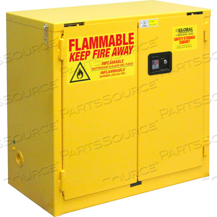 FLAMMABLE CABINET, SELF CLOSE DOUBLE DOOR, 22 GALLON, 34"WX18"DX35"H by Jamco FLAMMABLE CABINET, SELF CLOSE DOUBLE DOOR, 22 GALLON, 34"WX18"DX35"H by Jamco