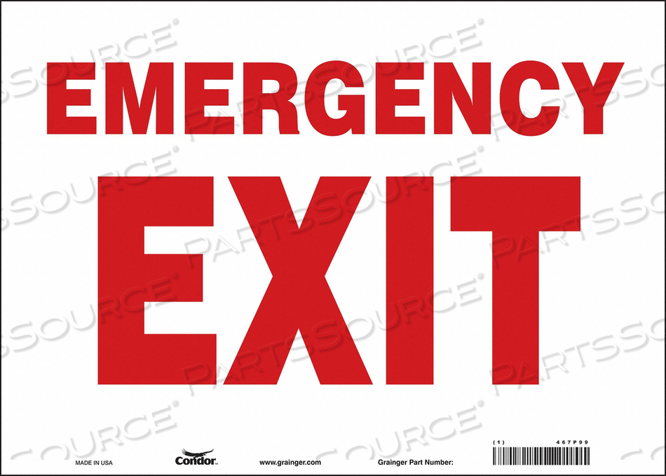 SAFETY SIGN EMERGENCY EXIT, HORIZONTAL RECTANGLE, NUMBER OF PRINTED SIDES 1, ENGLISH, SIGN LEGEND EMERGENCY EXIT, SIGN LEGEND BACKGROUND COL by Condor SAFETY SIGN EMERGENCY EXIT, HORIZONTAL RECTANGLE, NUMBER OF PRINTED SIDES 1, ENGLISH, SIGN LEGEND EMERGENCY EXIT, SIGN LEGEND BACKGROUND COL by Condor