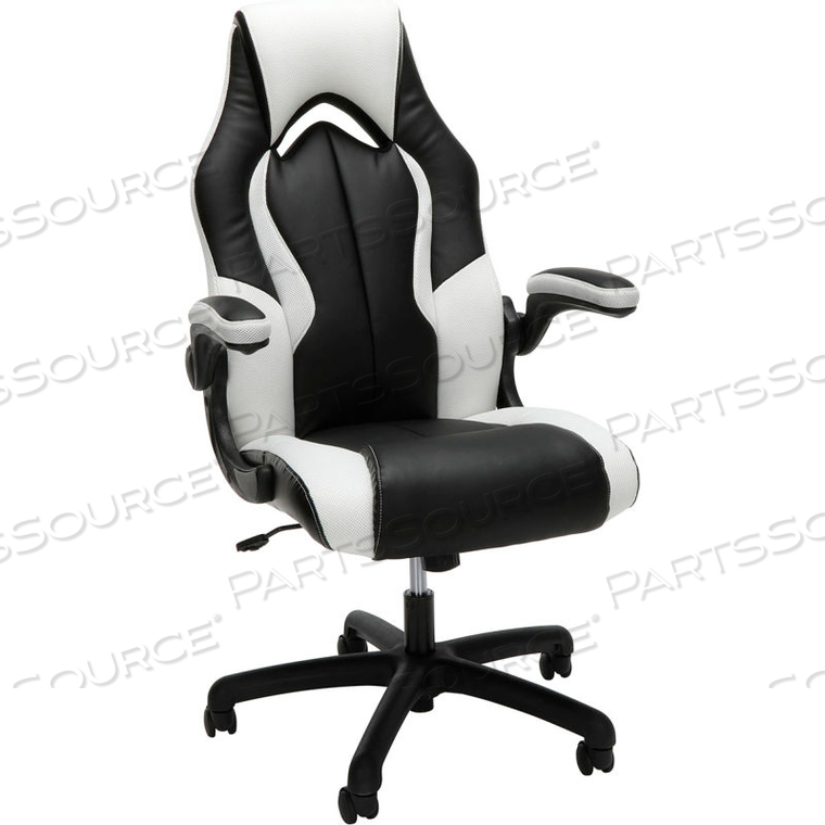 ESSENTIALS COLLECTION HIGH-BACK RACING STYLE BONDED LEATHER GAMING CHAIR, IN WHITE 