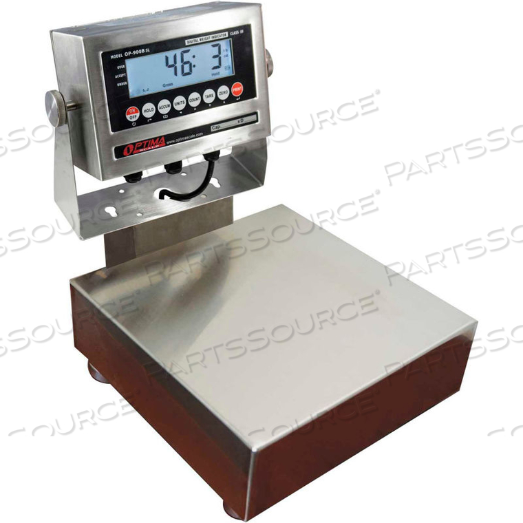 915 SERIES NTEP STAINLESS STEEL BENCH DIGITAL SCALE W/ LCD DISPLAY 100LB X 0.02LB 14" X 12" by Optima Scale Manufacturing Inc. 915 SERIES NTEP STAINLESS STEEL BENCH DIGITAL SCALE W/ LCD DISPLAY 100LB X 0.02LB 14" X 12" by Optima Scale Manufacturing Inc.