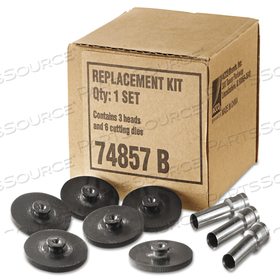 REPLACEMENT HEAD PUNCH SET, THREE HEADS/FIVE DISCS, 9/32 DIAMETER HOLE, GRAY 