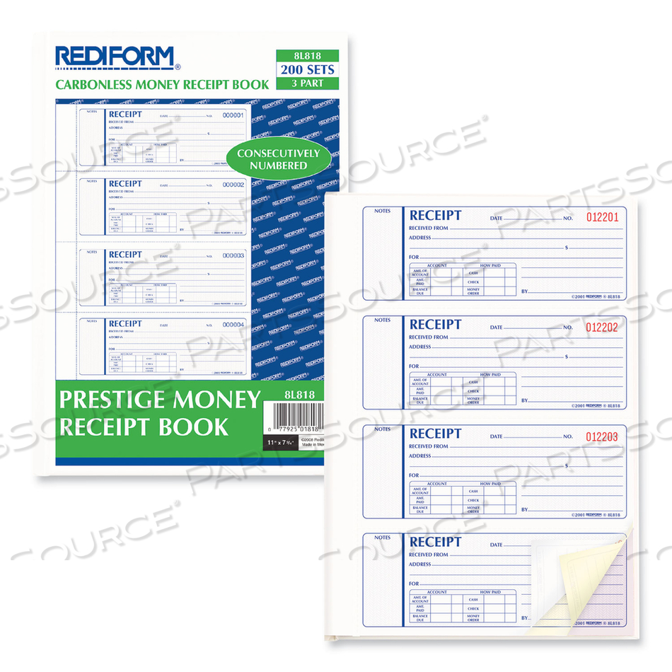 MONEY RECEIPT BOOK, HARDCOVER, THREE-PART CARBONLESS, 7 X 2.75, 4 FORMS/SHEET, 200 FORMS TOTAL by Rediform MONEY RECEIPT BOOK, HARDCOVER, THREE-PART CARBONLESS, 7 X 2.75, 4 FORMS/SHEET, 200 FORMS TOTAL by Rediform