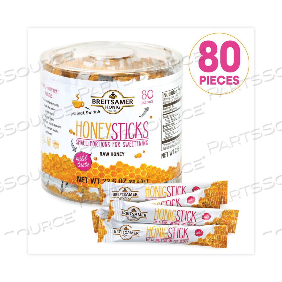 RAW HONEY STICKS, 0.28 OZ, 80 STICKS/TUB 