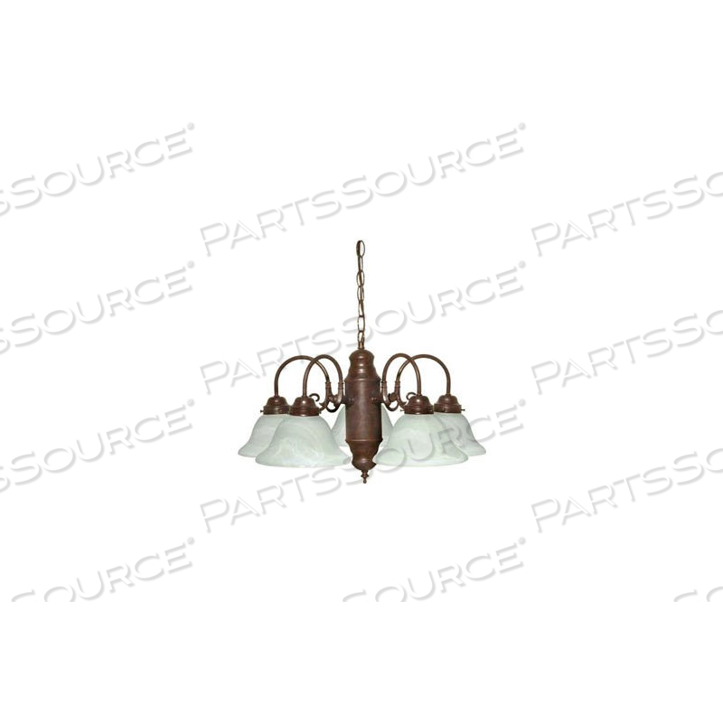 5 LIGHT CHANDELIER W/ ALABASTER GLASS OLD BRONZE 