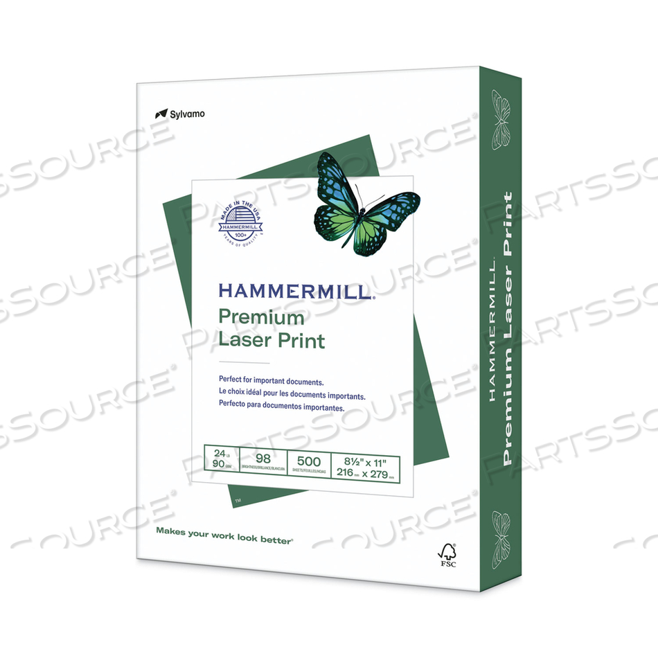 PREMIUM LASER PRINT PAPER, 98 BRIGHT, 24 LB BOND WEIGHT, 8.5 X 11, WHITE, 500/REAM by Hammermill PREMIUM LASER PRINT PAPER, 98 BRIGHT, 24 LB BOND WEIGHT, 8.5 X 11, WHITE, 500/REAM by Hammermill