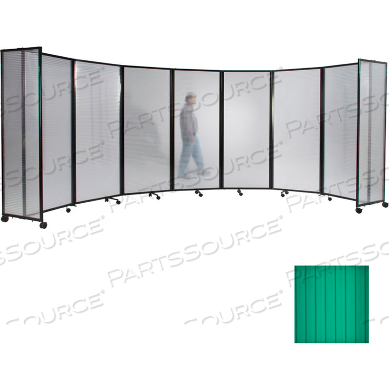 PORTABLE MOBILE ROOM DIVIDER, 7'6"X25' POLYCARBONATE, GREEN 