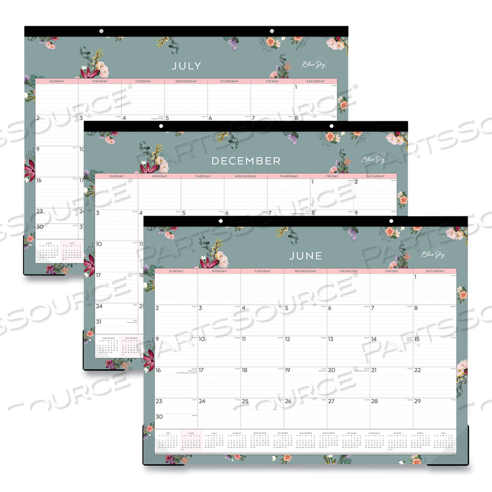 GRETA ACADEMIC YEAR DESK PAD CALENDAR, FLORAL ARTWORK, 22 X 17, GREEN/WHITE/PINK SHEETS, 12-MONTH (JULY TO JUNE): 2023-2024 