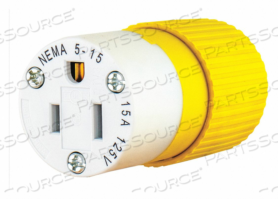STRAIGHT BLADE CONNECTOR, 5-15R, 15 A, 125V AC, 2 POLES, YELLOW, SCREW TERMINALS, 5-15 by Hubbell Power Systems