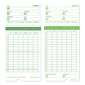 TIME CLOCK CARDS FOR UPUNCH HN1000/HN3000/HN3600, TWO SIDES, 7.5 X 3.5, 100/PACK by uPunch