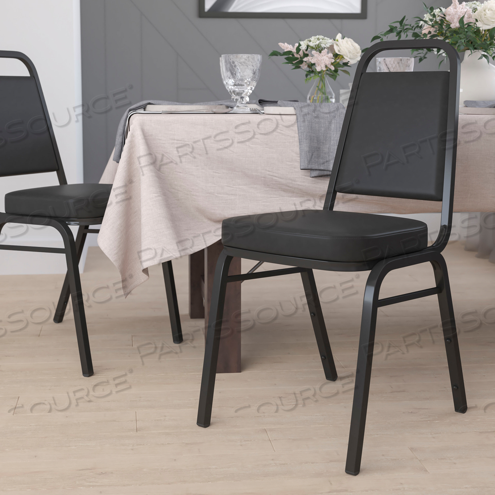HERCULES SERIES TRAPEZOIDAL BACK STACKING BANQUET CHAIR IN BLACK VINYL - BLACK FRAME by Flash Furniture HERCULES SERIES TRAPEZOIDAL BACK STACKING BANQUET CHAIR IN BLACK VINYL - BLACK FRAME by Flash Furniture