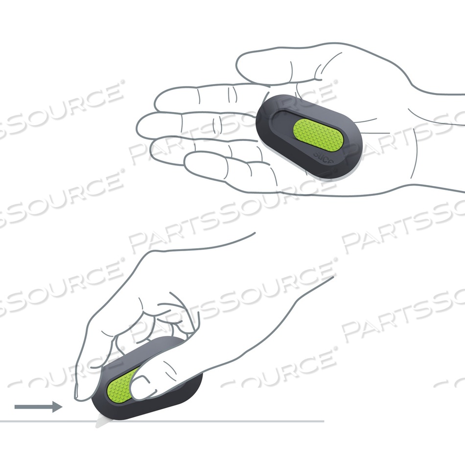 MINI CUTTERS, DOUBLE SIDED, REPLACEABLE, 1.29" STAINLESS STEEL BLADE, 2.5" NYLON HANDLE, GRAY/GREEN by Slice MINI CUTTERS, DOUBLE SIDED, REPLACEABLE, 1.29" STAINLESS STEEL BLADE, 2.5" NYLON HANDLE, GRAY/GREEN by Slice