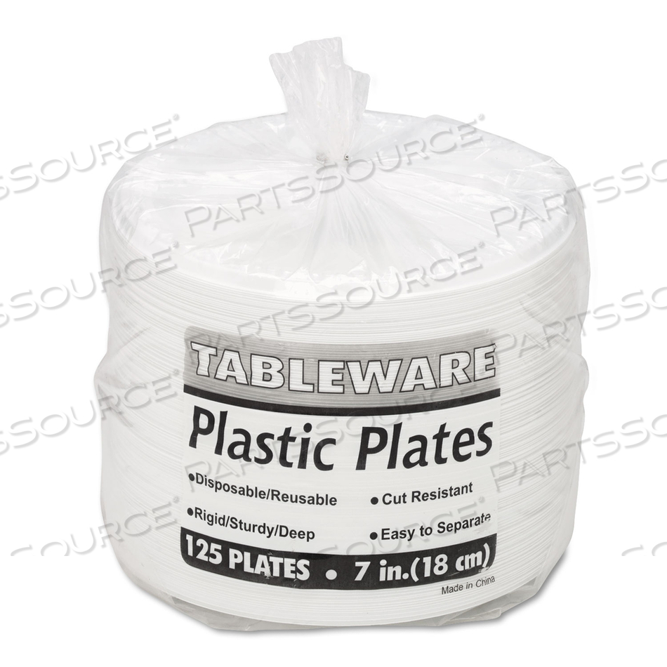 PLASTIC DINNERWARE, PLATES, 7" DIA, WHITE by Tablemate