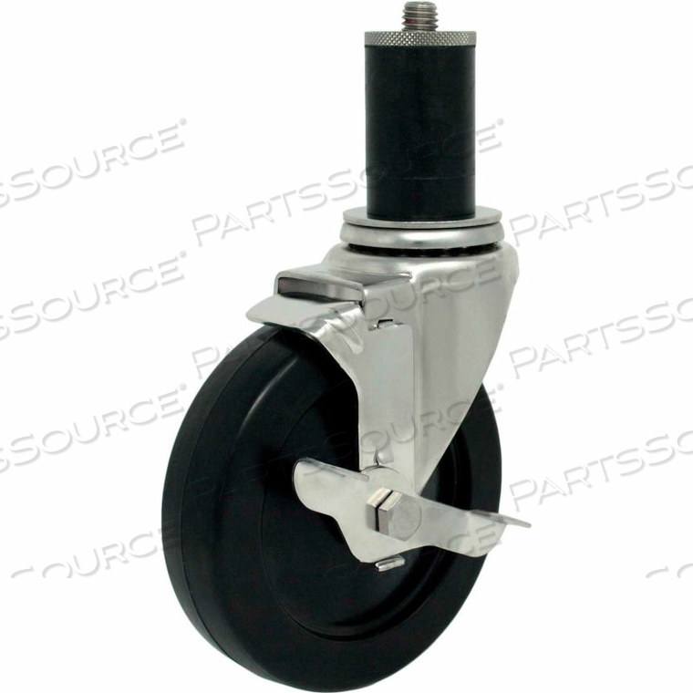 CASTERS SWIVEL EXPANSION STEM CASTER - 4"DIA. SOFT RUBBER/TREAD, BORE, TECH LK BRK 