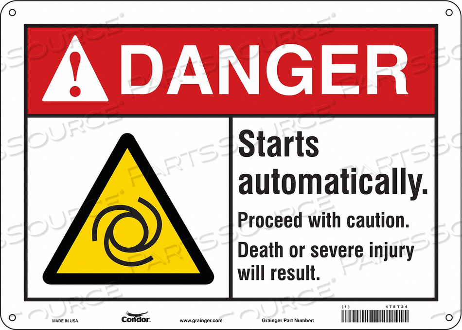 SAFETY SIGN, HORIZONTAL RECTANGLE, NUMBER OF PRINTED SIDES 1, ENGLISH, SIGN FORMAT ANSI/OSHA FORMAT, SIGN LEGEND STARTS AUTOMATICALLY. PROCE by Condor