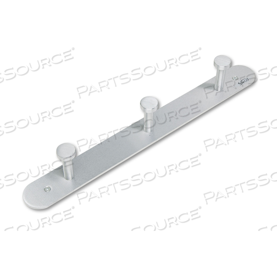 NAIL HEAD WALL COAT RACK, THREE HOOKS, METAL, 18W X 2.75D X 2H, SATIN by Safco NAIL HEAD WALL COAT RACK, THREE HOOKS, METAL, 18W X 2.75D X 2H, SATIN by Safco