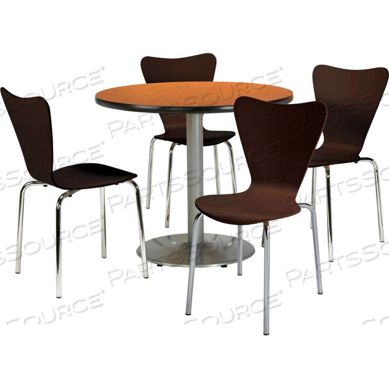 DINING TABLE & CHAIR SET - ROUND - 36"W X 29"H - ESPRESSO WOOD CHAIRS WITH ROUND OAK TABLE 