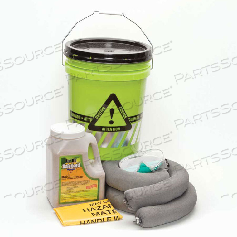 OIL ONLY SPILL KIT, 5 GALLON TRI-LINGUAL BUCKET, ABSORBENT POWDER, SOCKS 