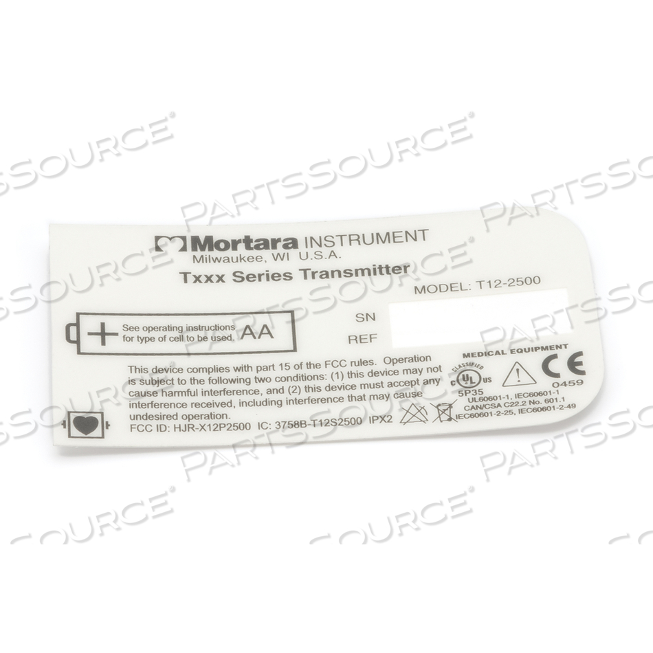 LABEL T12 NAMEPLATE 2500 MHZ by Mortara Instrument, Inc