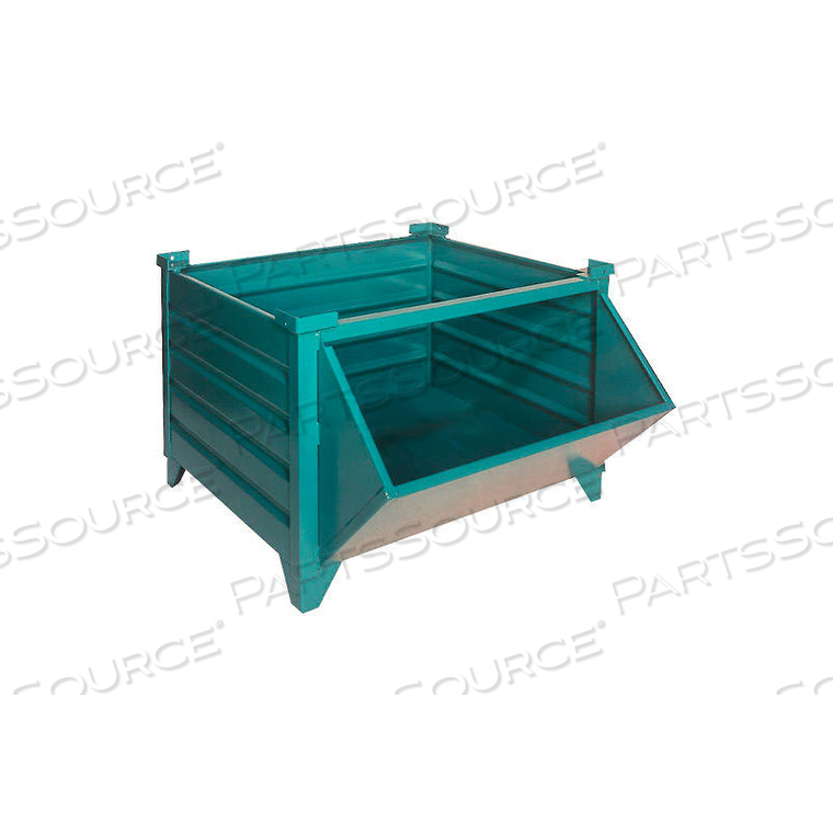 STACKABLE STEEL CONTAINER SOLID, HOPPER FRONT, 42"L X 35"W X 24"H, GREEN by Topper Industrial