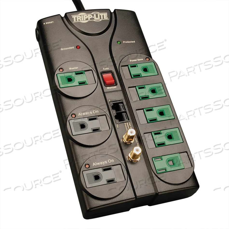 ECO GREEN A/V SURGE PROTECTOR RJ11 RJ45 COAX 8 OUTLET 8FT CORD 