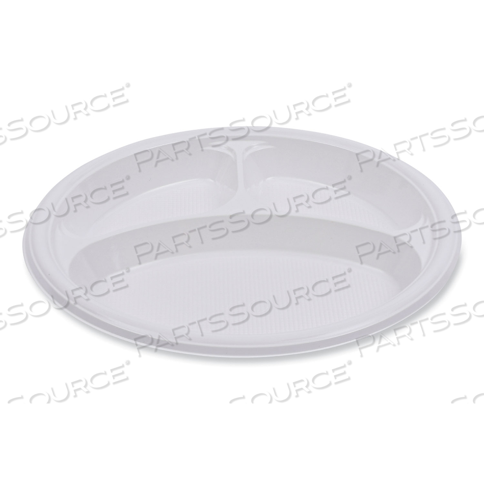 HI-IMPACT PLASTIC DINNERWARE, PLATE, 3-COMPARTMENT, 10" DIA, WHITE by Boardwalk