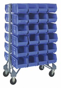 MOBILE BIN RAIL FLOOR RACK 48 BINS BLUE by Quantum Storage Systems MOBILE BIN RAIL FLOOR RACK 48 BINS BLUE by Quantum Storage Systems