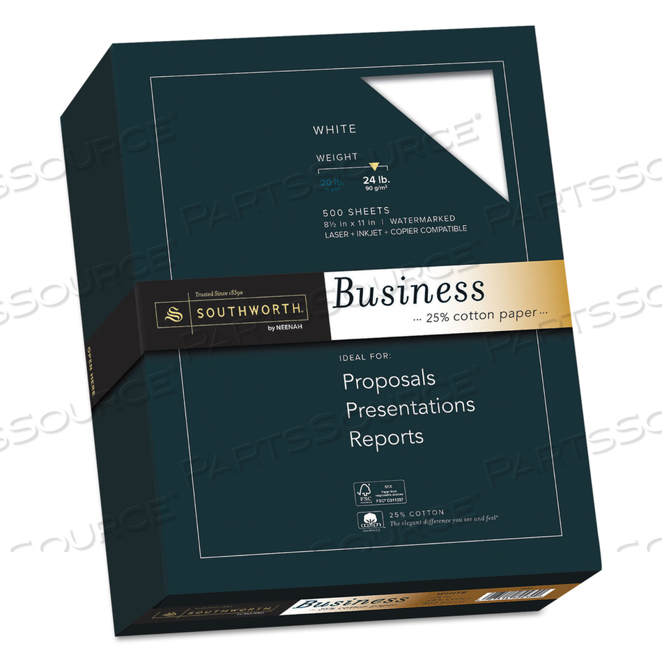 25% COTTON BUSINESS PAPER, 95 BRIGHT, 24 LB BOND WEIGHT, 8.5 X 11, WHITE, 500 SHEETS/REAM by SOUTHWORTH PRODUCTS CORP