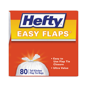 EASY FLAPS TRASH BAGS, 13 GAL, 0.69 MIL, 23.75" X 28", WHITE, 80 BAGS/BOX, 3 BOXES/CARTON by Hefty