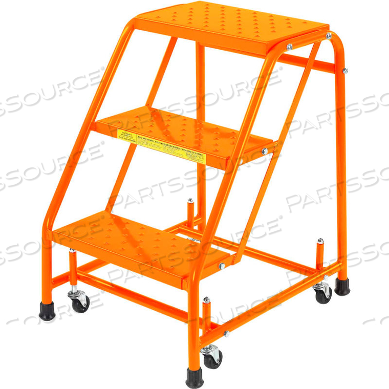 GRIP 16"W 3 STEP STEEL ROLLING LADDER 10"D TOP STEP - ORANGE by Ballymore GRIP 16"W 3 STEP STEEL ROLLING LADDER 10"D TOP STEP - ORANGE by Ballymore