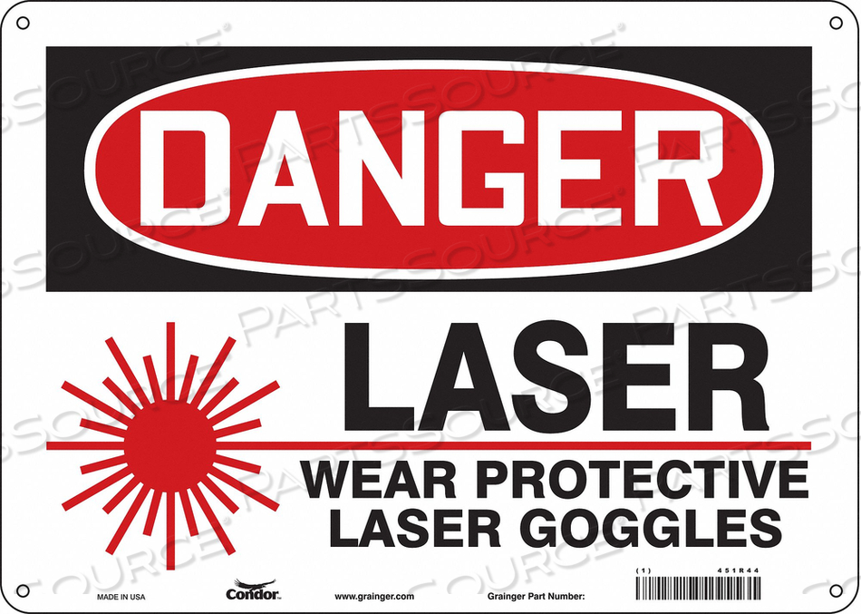 SAFETY SIGN, HORIZONTAL RECTANGLE, NUMBER OF PRINTED SIDES 1, ENGLISH, SIGN FORMAT TRADITIONAL OSHA, SIGN LEGEND LASER WEAR PROTECTIVE LASER by Condor