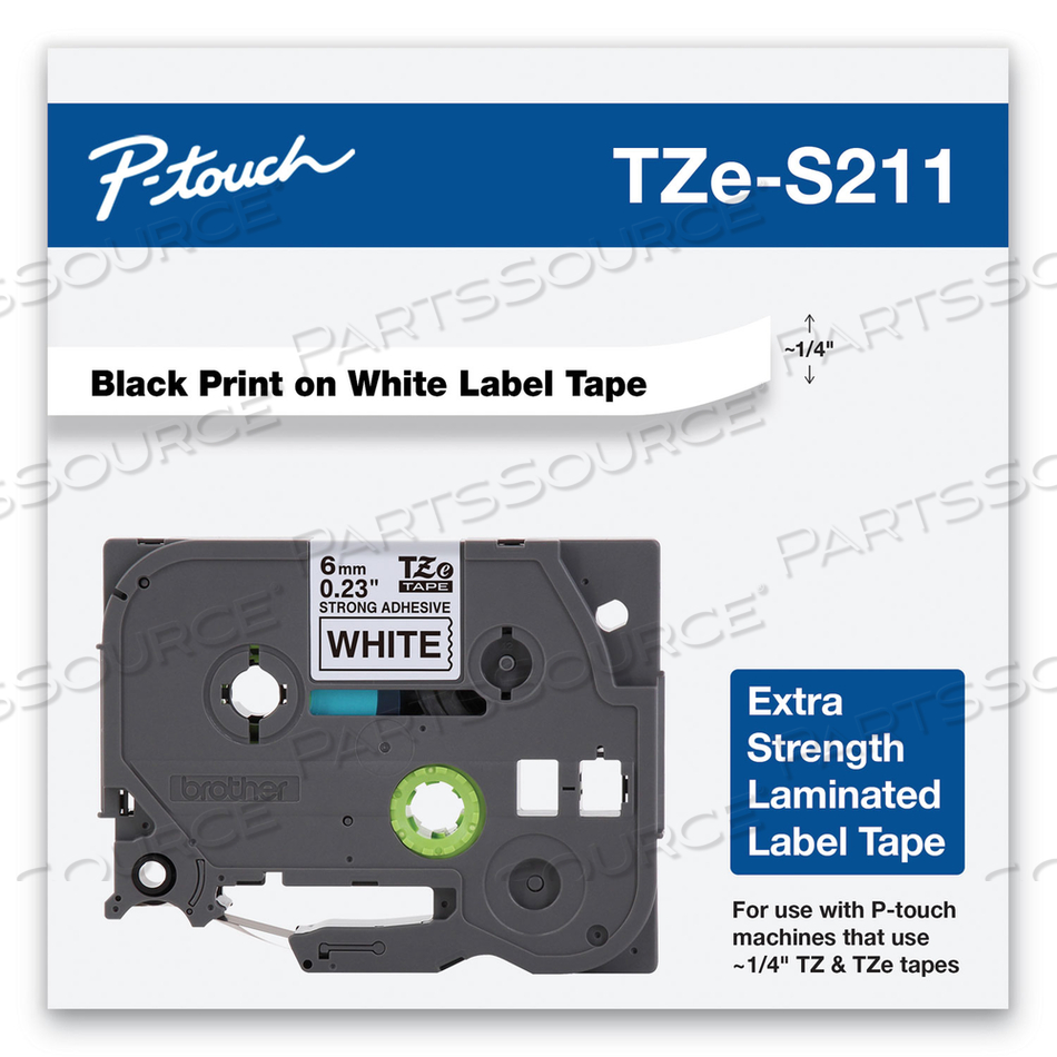 TZE EXTRA-STRENGTH ADHESIVE LAMINATED LABELING TAPE, 0.23" X 26.2 FT, BLACK ON WHITE by Brother