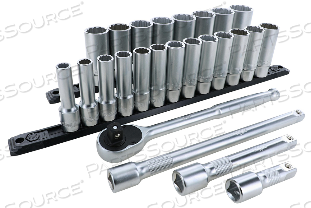 25 PIECE 1/2" DRIVE DEEP SOCKET SET - METRIC by Wiha Tools