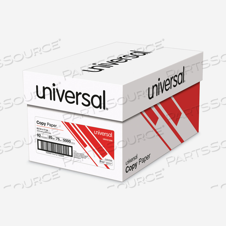 COPY PAPER, 92 BRIGHT, 20 LB BOND WEIGHT, 8.5 X 11, WHITE, 500 SHEETS/REAM by Universal COPY PAPER, 92 BRIGHT, 20 LB BOND WEIGHT, 8.5 X 11, WHITE, 500 SHEETS/REAM by Universal