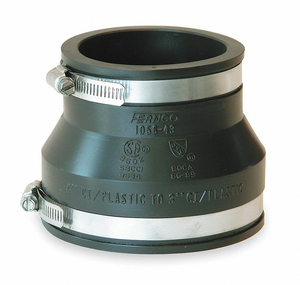 SHIELDED TRANSITION COUPLING, PVC, FOR 3 IN_5 IN PIPE, 4 IN OVERALL LG, 2 CLAMPS INCLUDED by Fernco