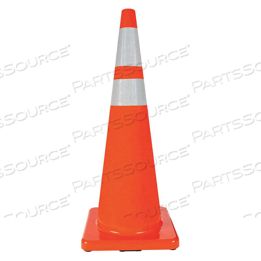 TRAFFIC CONE, NIGHT OR HIGH SPEED ROADWAY (45 MPH OR HIGHER), REFLECTIVE, 36 IN CONE HT, ORANGE, PVC by Approved Vendor