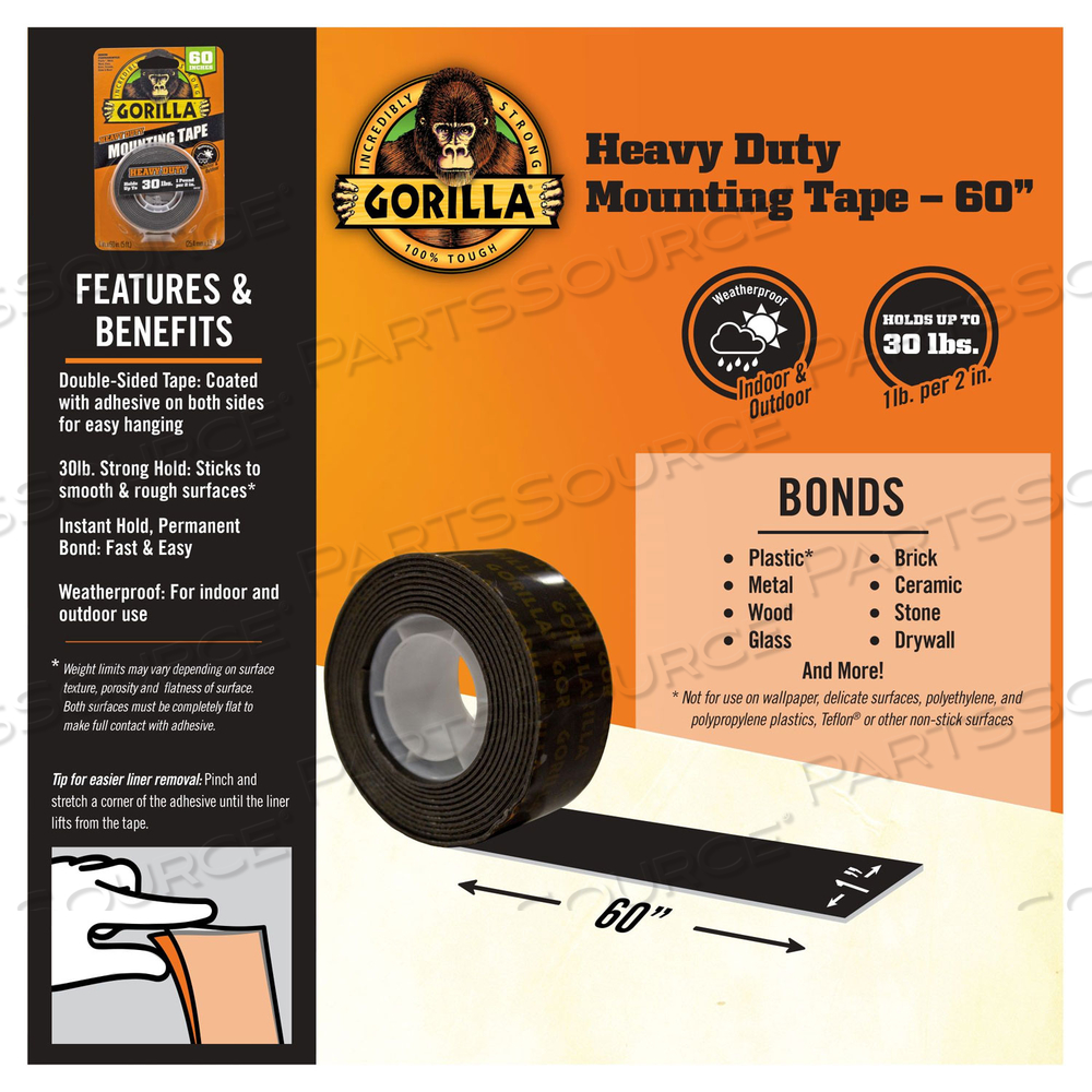 MOUNTING TAPE BLACK 5 FT CONTINUOUS ROLL by Gorilla Glue MOUNTING TAPE BLACK 5 FT CONTINUOUS ROLL by Gorilla Glue