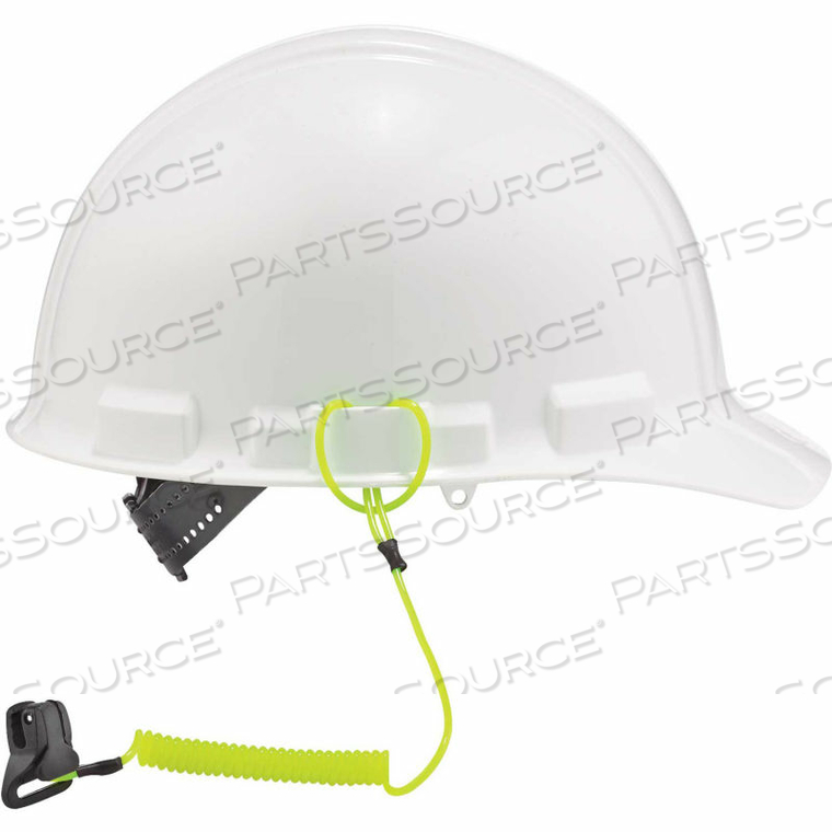 SQUIDS 3158 COIL HARD HAT LANYARD WITH CLAMP, LIME, 13" 