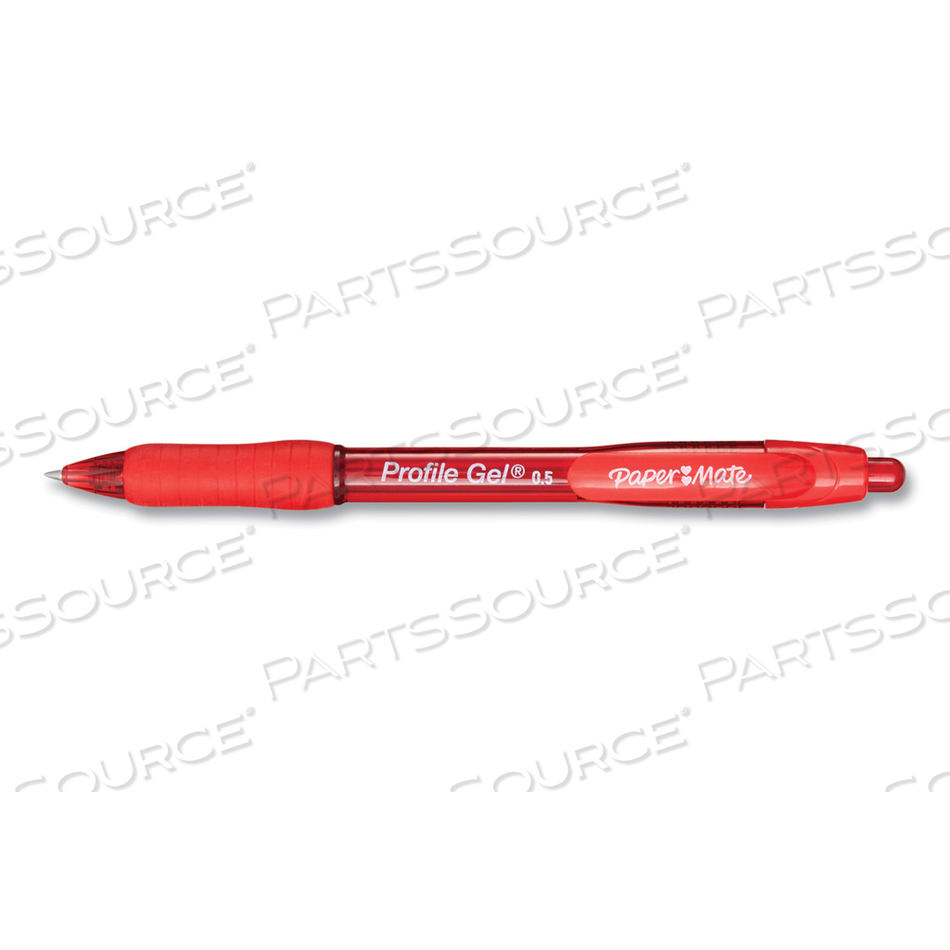 PROFILE GEL PEN, RETRACTABLE, FINE 0.5 MM, RED INK, TRANSLUCENT RED BARREL, DOZEN 