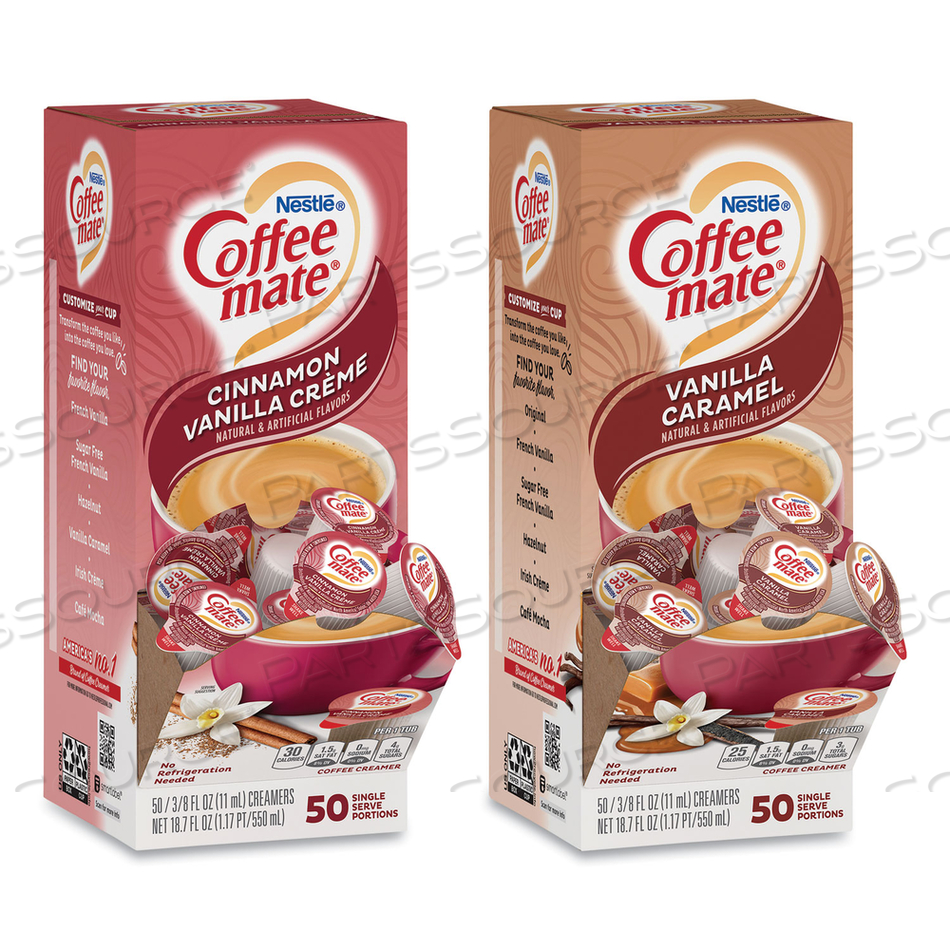 LIQUID COFFEE CREAMER, CINNAMON/PEPPERMINT/PUMPKIN/VANILLA, 0.38OZ MINI CUPS, 50/PK,4 PK/CT 