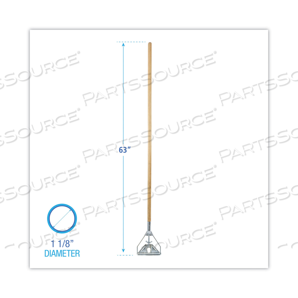 SCREW CLAMP METAL HEAD WOODEN MOP HANDLE, #20+, 1.13" DIA X 63", NATURAL by Boardwalk