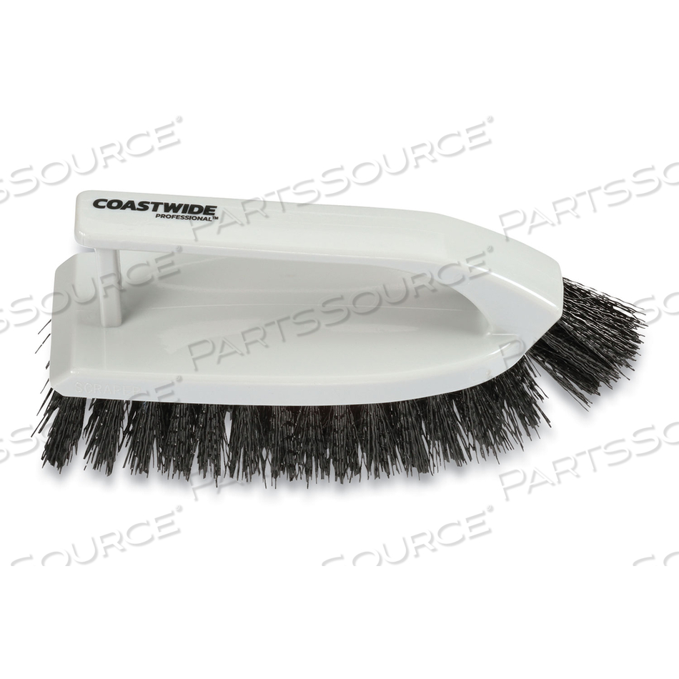 SCRUB BRUSH, BLACK POLYPROPYLENE BRISTLES, 6" BRUSH, GRAY POLYPROPYLENE HANDLE 