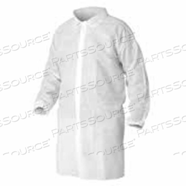 POLYPROPYLENE LAB COAT, NO POCKETS, ELASTIC WRISTS, SNAP FRONT, SINGLE COLLAR, WHITE, MD 30/CASE by Keystone Safety POLYPROPYLENE LAB COAT, NO POCKETS, ELASTIC WRISTS, SNAP FRONT, SINGLE COLLAR, WHITE, MD 30/CASE by Keystone Safety